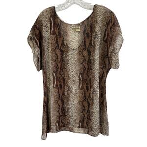 Show Me Your Mumu Snake Print Sheer Vneck Oversized Top Size Small